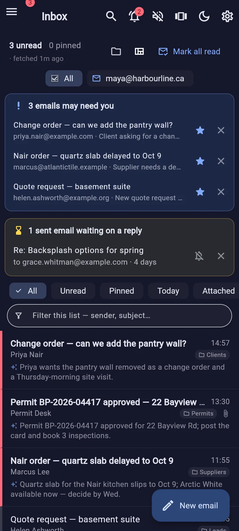 The Hexxy inbox on a phone.